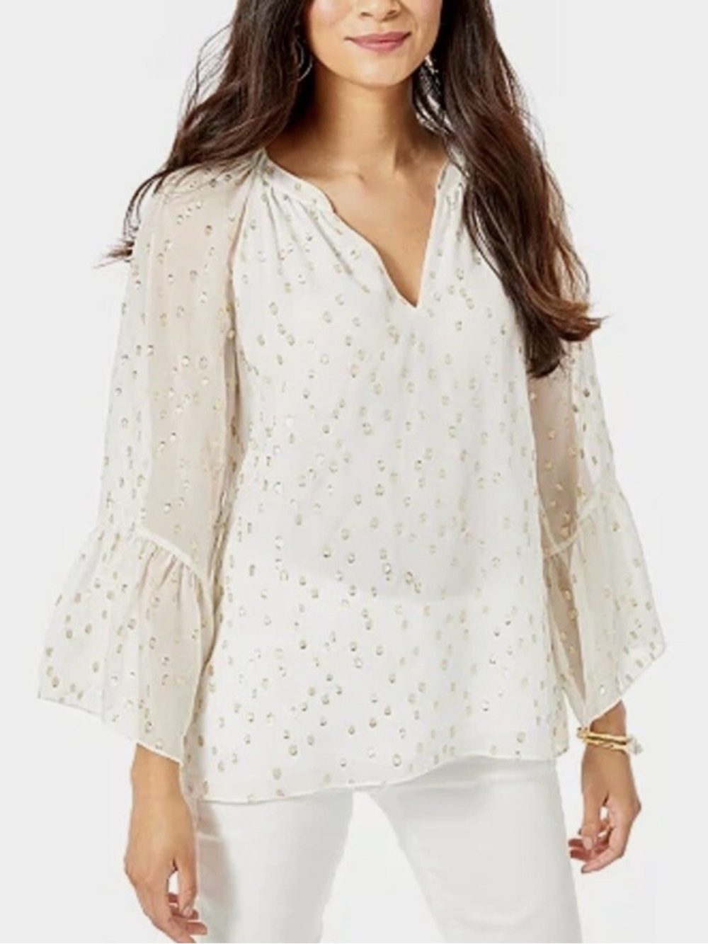Lilly Pulitzer Matilda Flounce Sleeve Silk Top Sz M